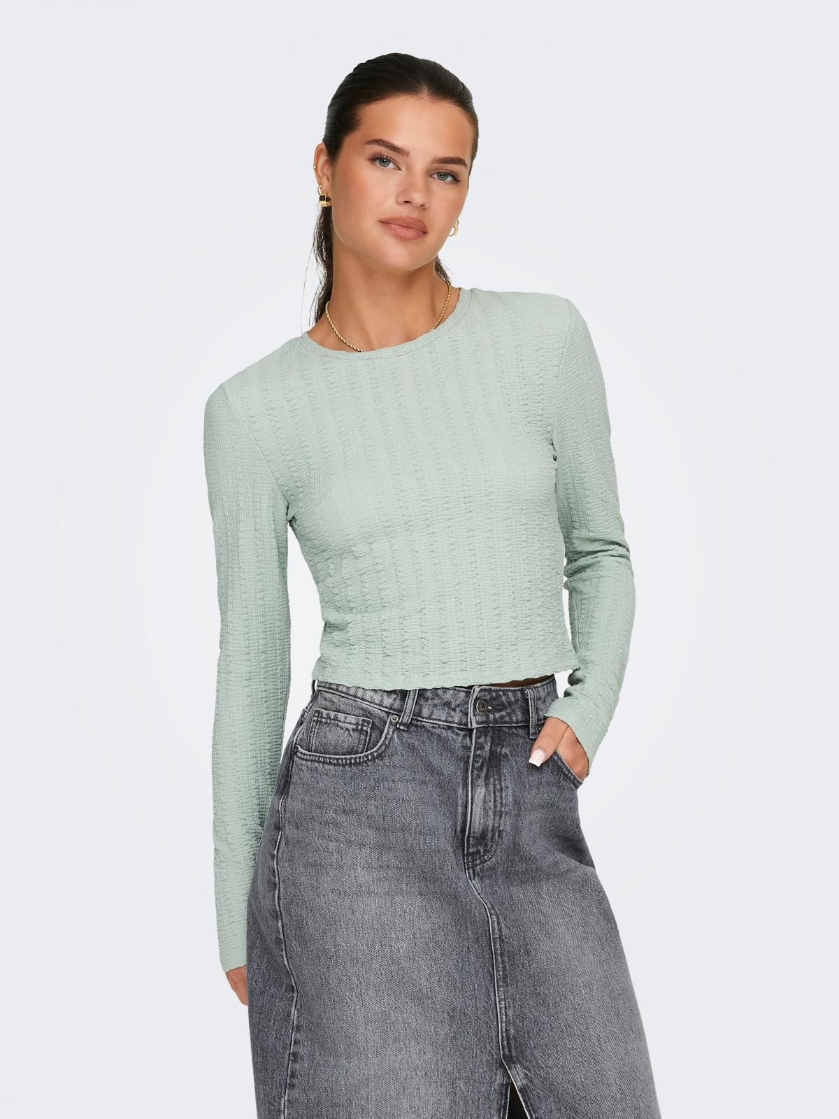 온리 크롭 라운드넥 민트 긴팔 탑 15332973_1453 GREEN / JADEITE - 메인 이미지
