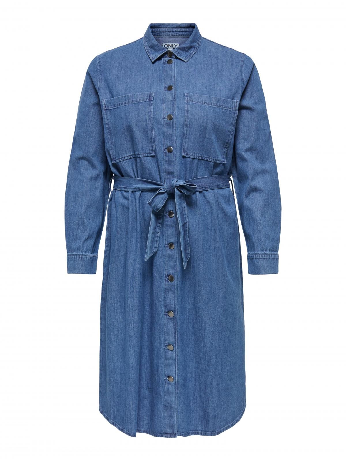 온리 데님 미디 셔츠 원피스 벨트 포켓 15362698_2114 BLUE / DARK BLUE DENIM - 상세 이미지 3
