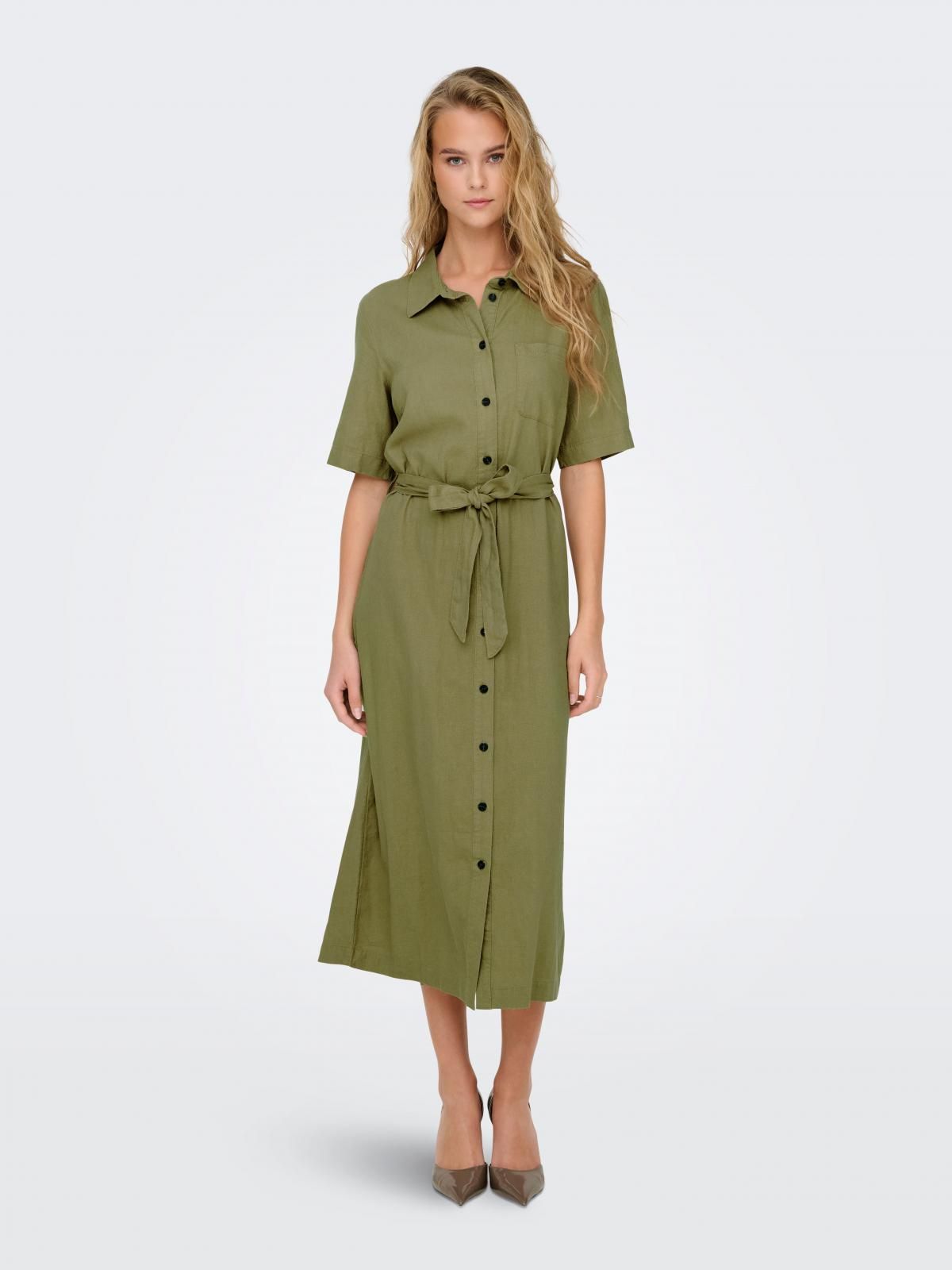 온리 벨트 롱 셔츠 원피스 카키 15338884_1915 BROWN / ELMWOOD - 상품 이미지