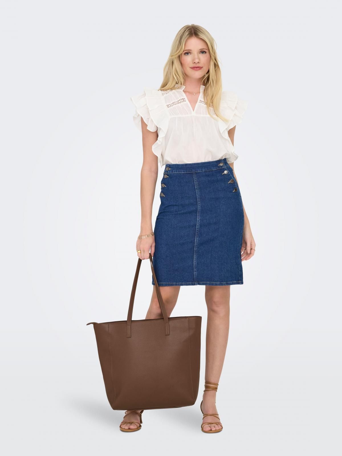 온리 데님 트렌디 버튼 미니 스커트 15357946_2114 BLUE / DARK BLUE DENIM - 상세 이미지 5