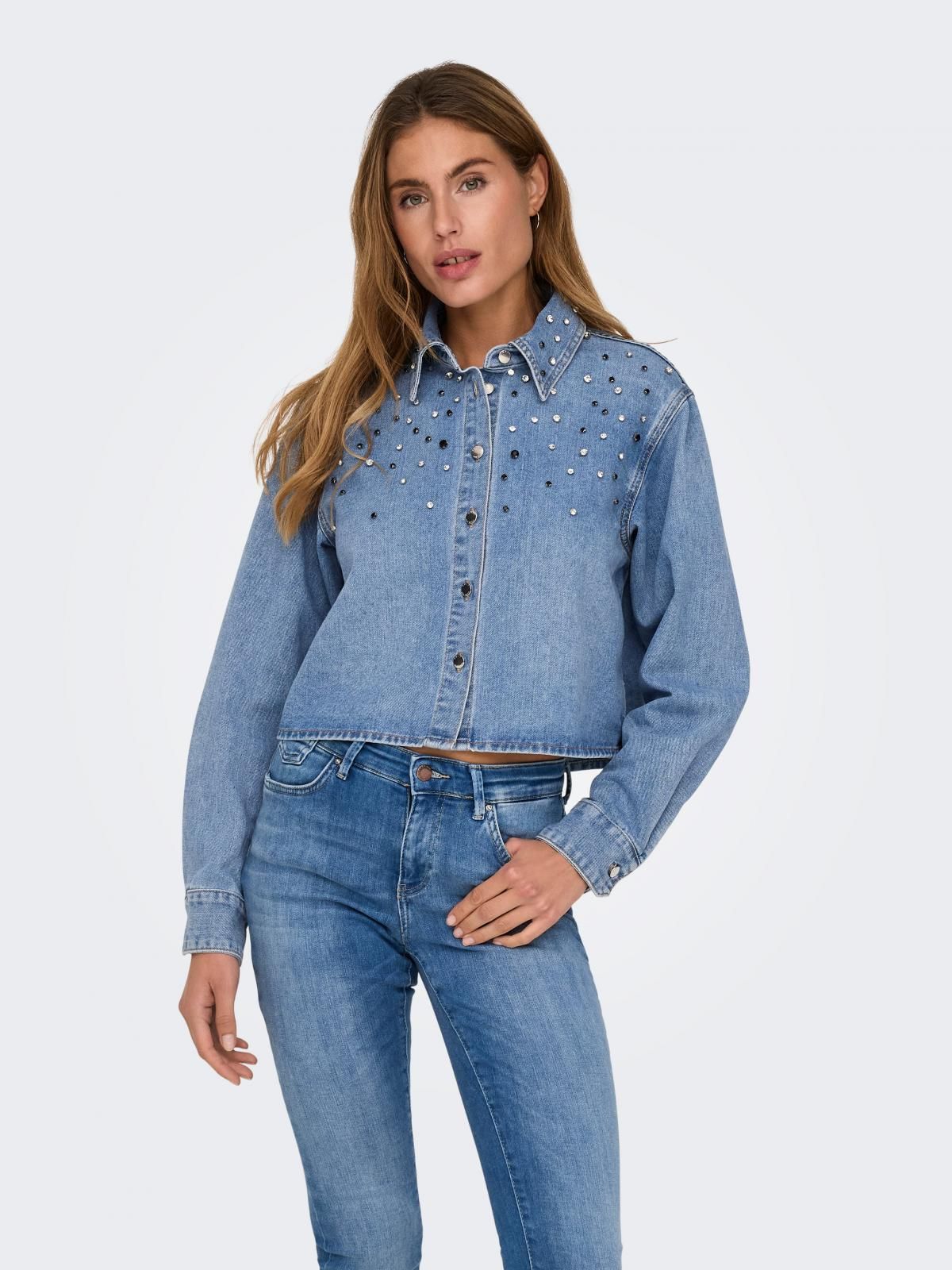 온리 크롭 스팽글 데님 셔츠 15341749_2116 BLUE / LIGHT BLUE DENIM - 상세 이미지 2