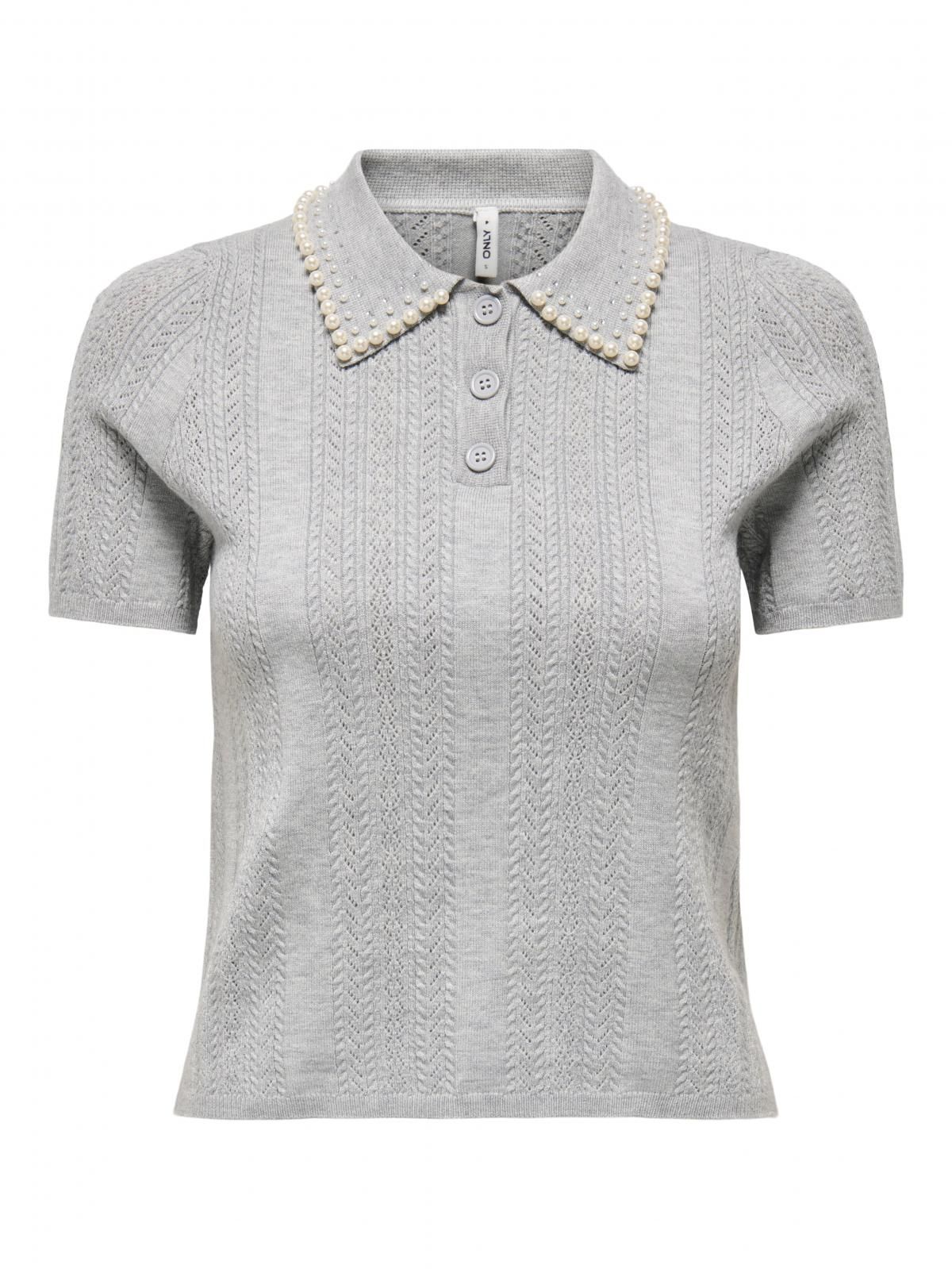 온리 진주카라 반팔 폴로 니트 탑 15357340_2381 GREY / LIGHT GREY MELANGE - 상세 이미지 3
