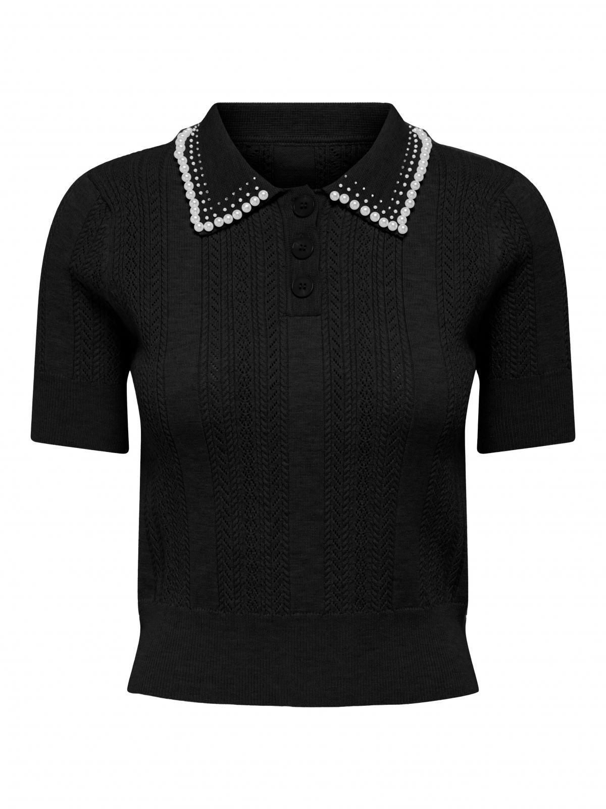 온리 진주장식 블랙 폴로 반팔 니트 탑 15357340_2161 BLACK / BLACK - 상세 이미지 3