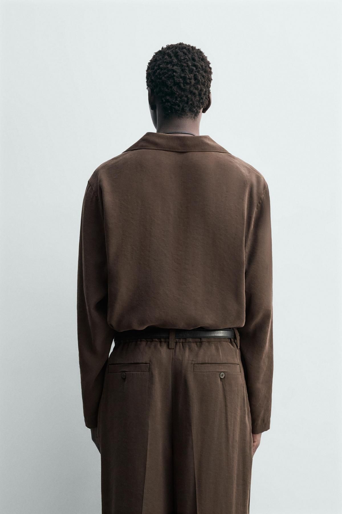자라 모달 혼방 플루이드 긴팔 폴로셔츠 6962/302 BROWN - 상세 이미지 4