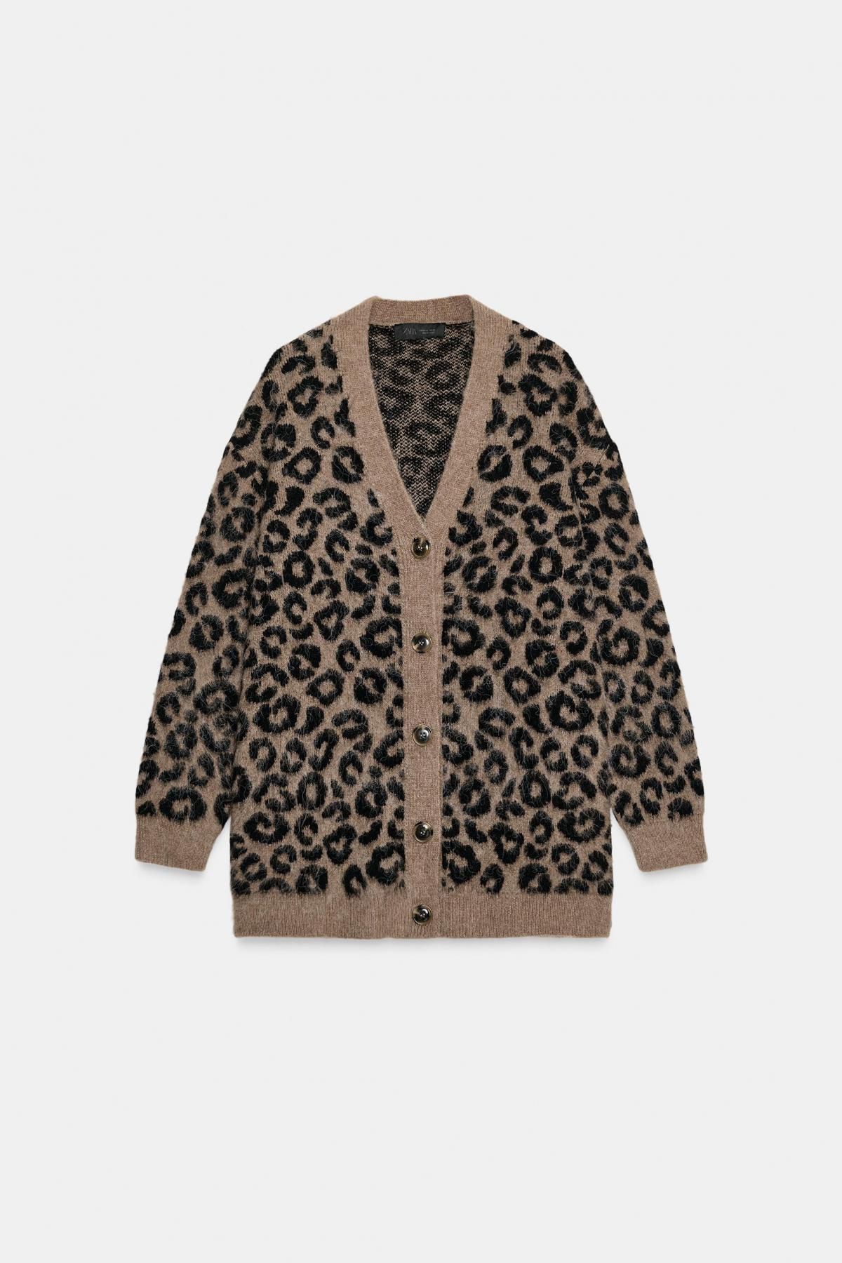 자라 애니멀 자카드 브이넥 니트 가디건 6427/129 LEOPARD - 메인 이미지