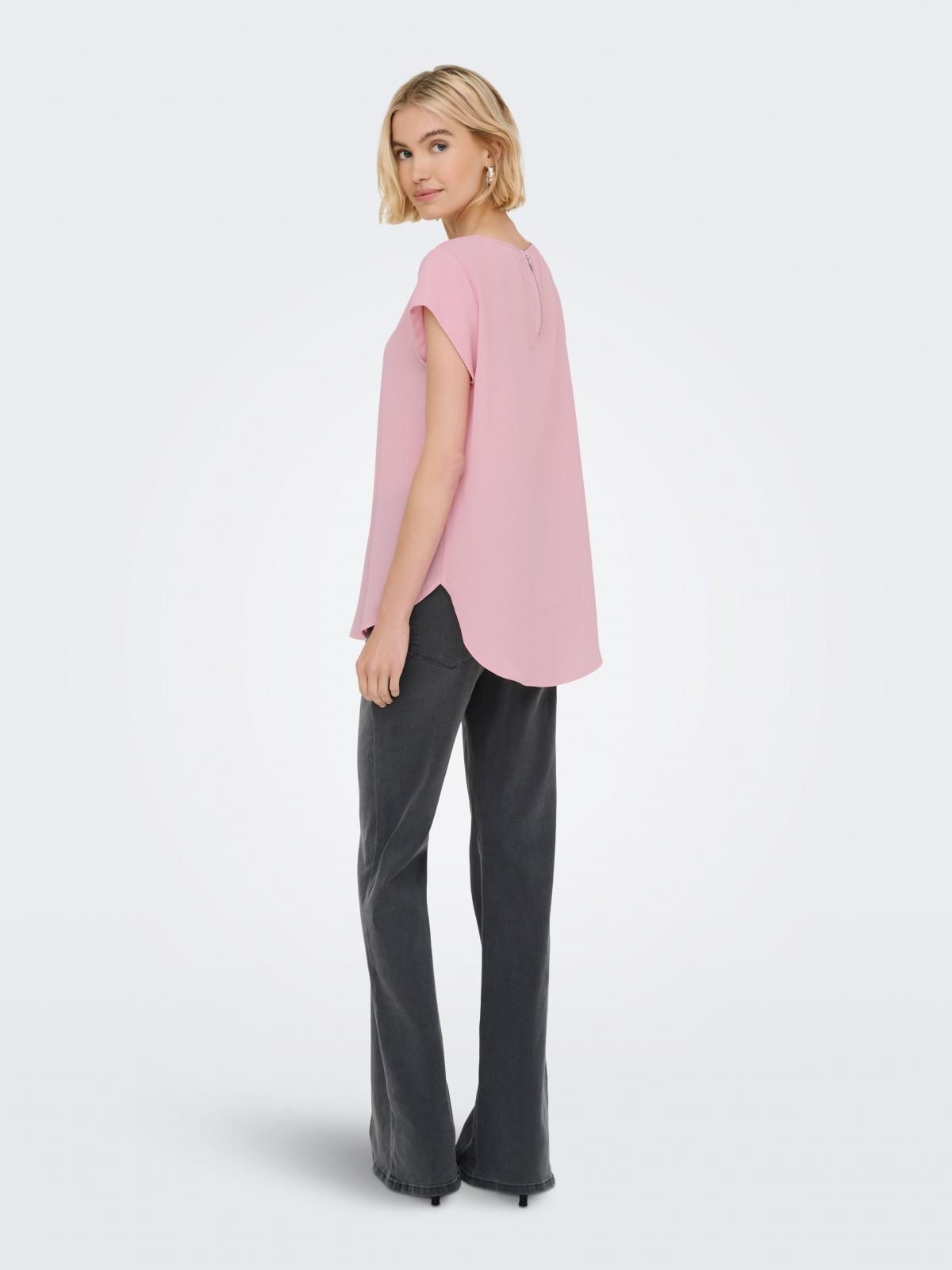 온리 라운드넥 반팔 테크니컬 핑크 블라우스 15142784_8263 RED / BLEACHED MAUVE - 상세 이미지 3