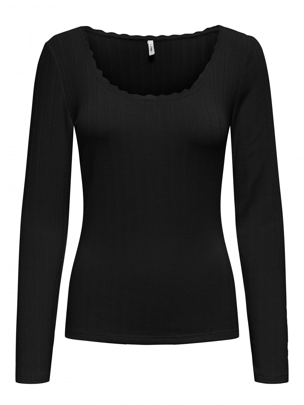온리 레이스 스캘럽 U넥 소프트 블라우스 15352881_2161_1233530 BLACK / BLACK - 상세 이미지 4