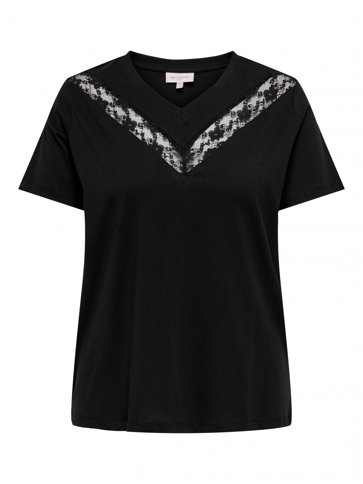 온리 빅사이즈 레이스 브이넥 반팔 티셔츠 15367034_2161 BLACK / BLACK - 상세 이미지 3