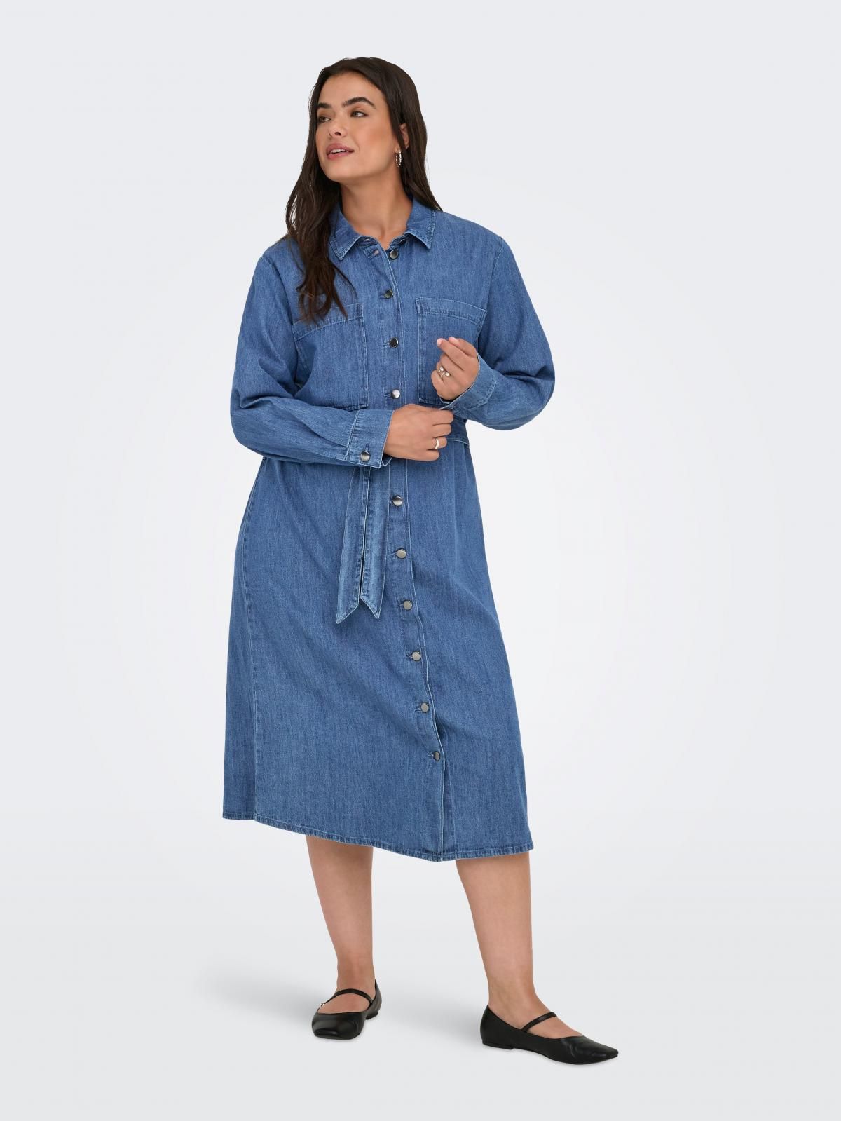온리 데님 미디 셔츠 원피스 벨트 포켓 15362698_2114 BLUE / DARK BLUE DENIM - 상세 이미지 5