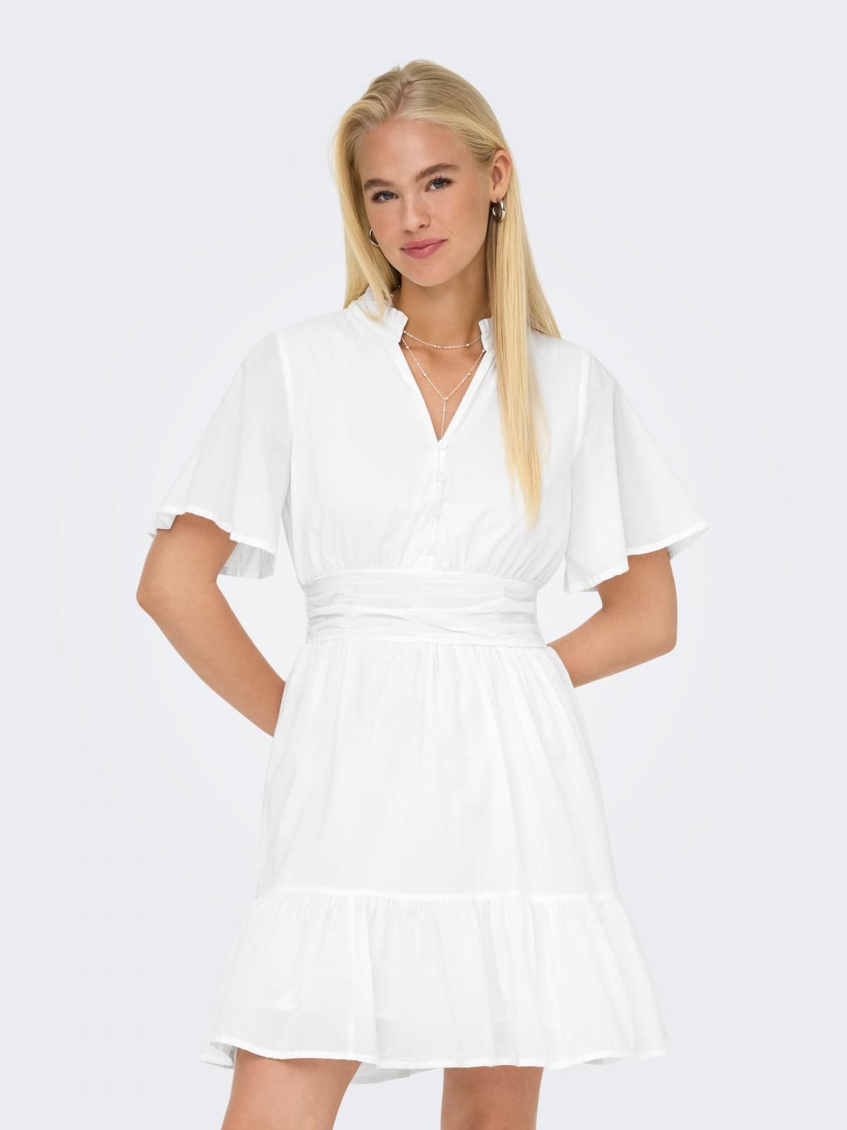 온리 플레어 화이트 브이넥 미니 원피스 15363615_5 WHITE / BRIGHT WHITE - 상품 이미지