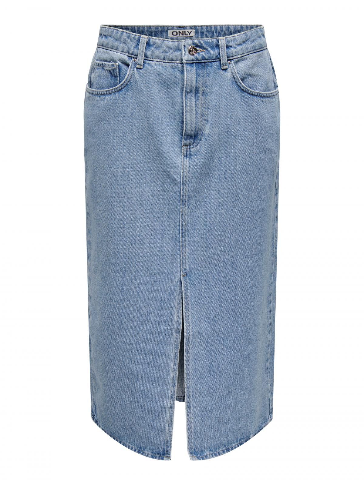 온리 데님 미디 스커트 프론트슬릿 캐주얼 15319268_2116 BLUE / LIGHT BLUE DENIM - 상세 이미지 3