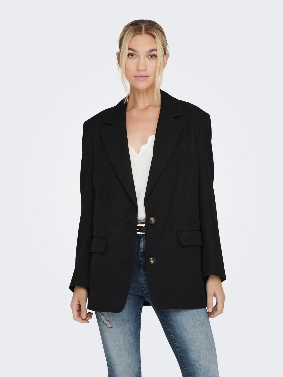 온리 오버핏 테일러드 블랙 블레이저 15262352_2161 BLACK / BLACK - 메인 이미지