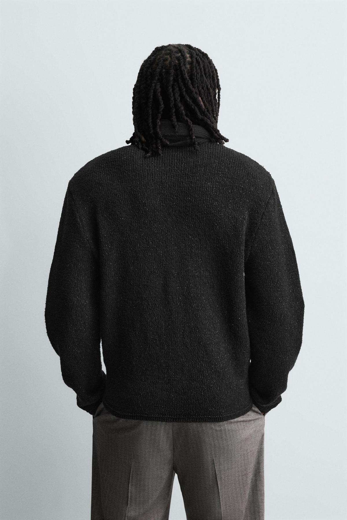 자라 샤이니 텍스처 브이넥 블랙 가디건 3597/301 BLACK - 상세 이미지 4