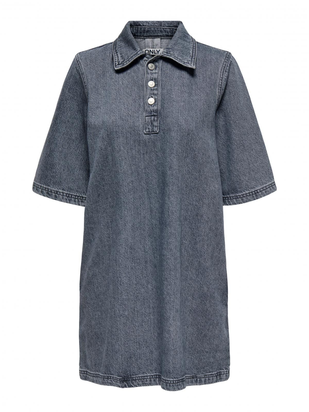 온리 데님 카라 반팔 버튼업 미니 원피스 15335635_3601 GREY / GREY DENIM - 상세 이미지 3