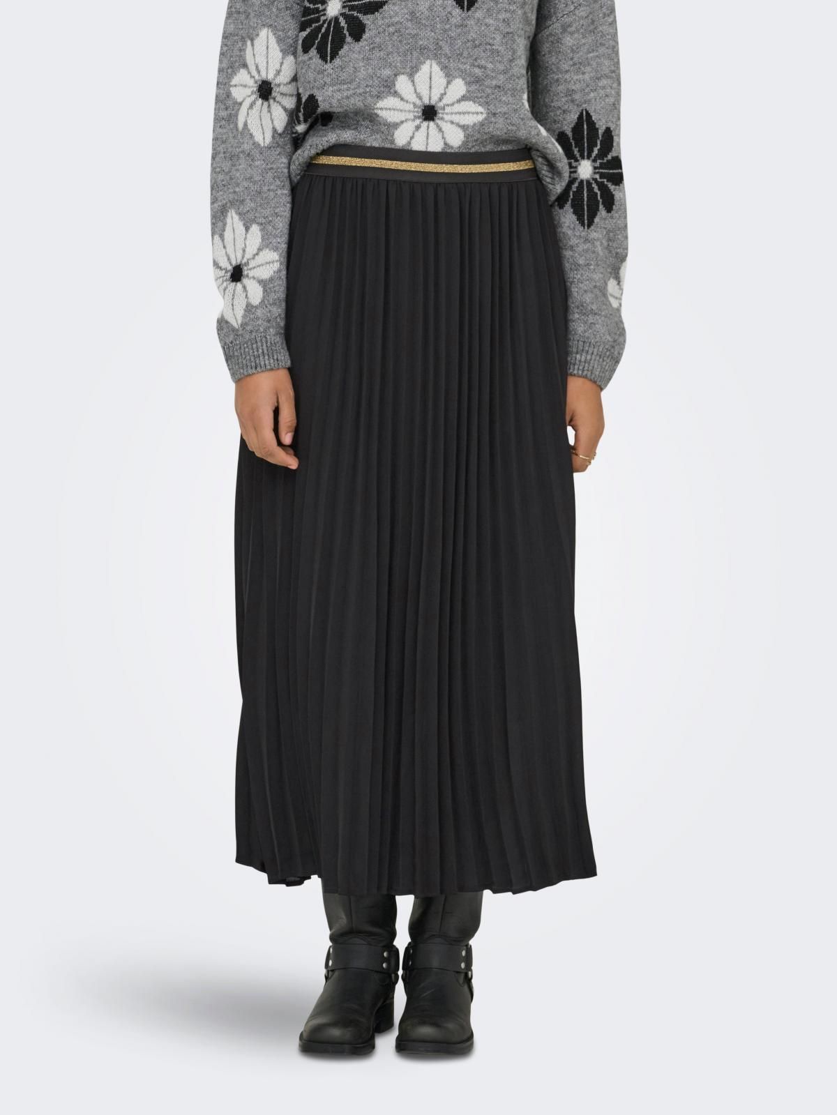 온리 플리츠 롱스커트 밴딩 블랙 15358295_2161 BLACK / BLACK - 상품 이미지