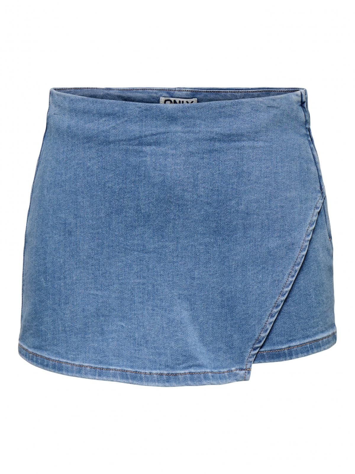 온리 데님 랩 미니 스커트 캐주얼 15349010_2115 BLUE / MEDIUM BLUE DENIM - 상세 이미지 3