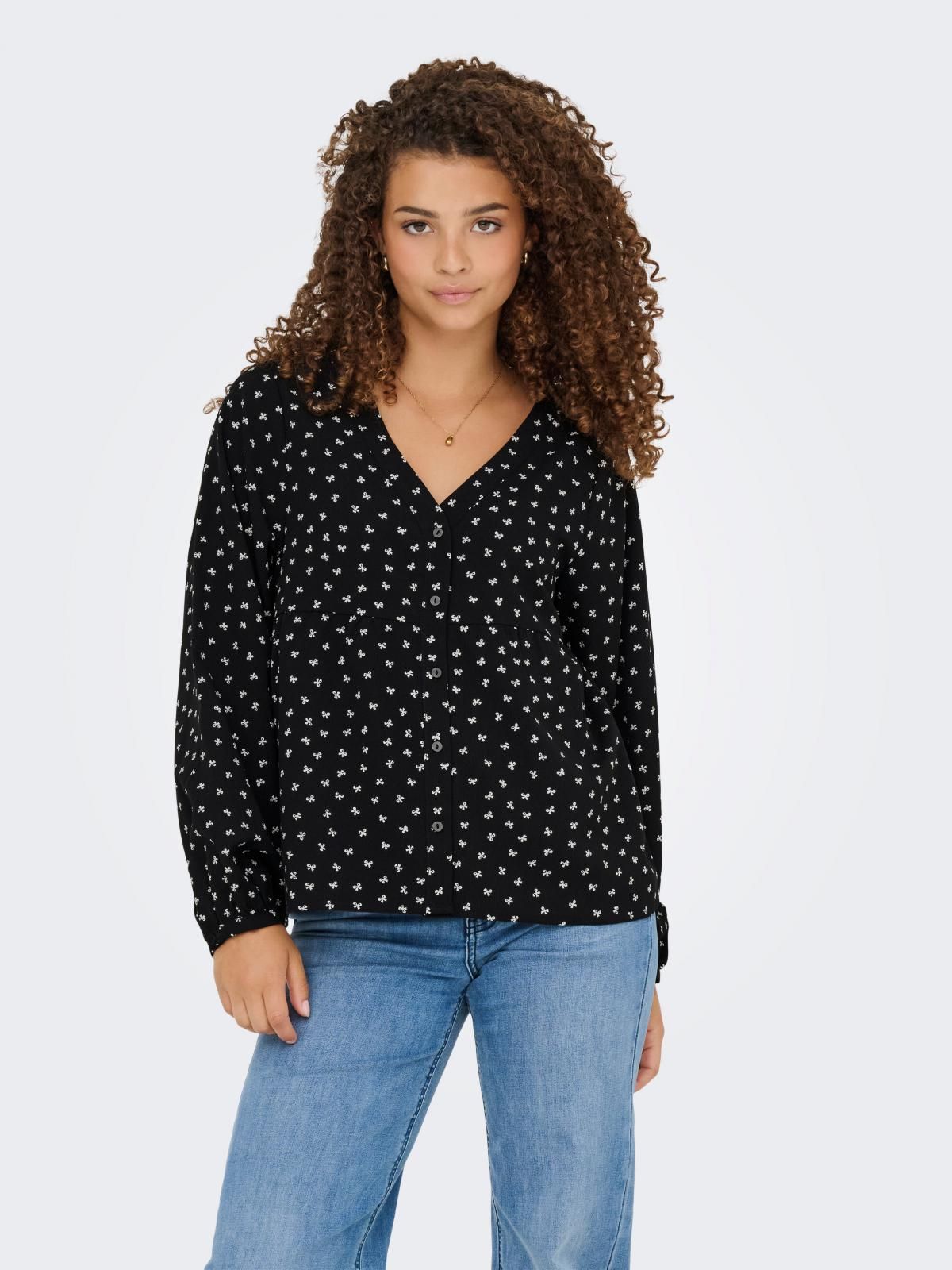 온리 브이넥 도트 프린트 블라우스 15357424_2161_1224954 BLACK / BLACK - 상품 이미지