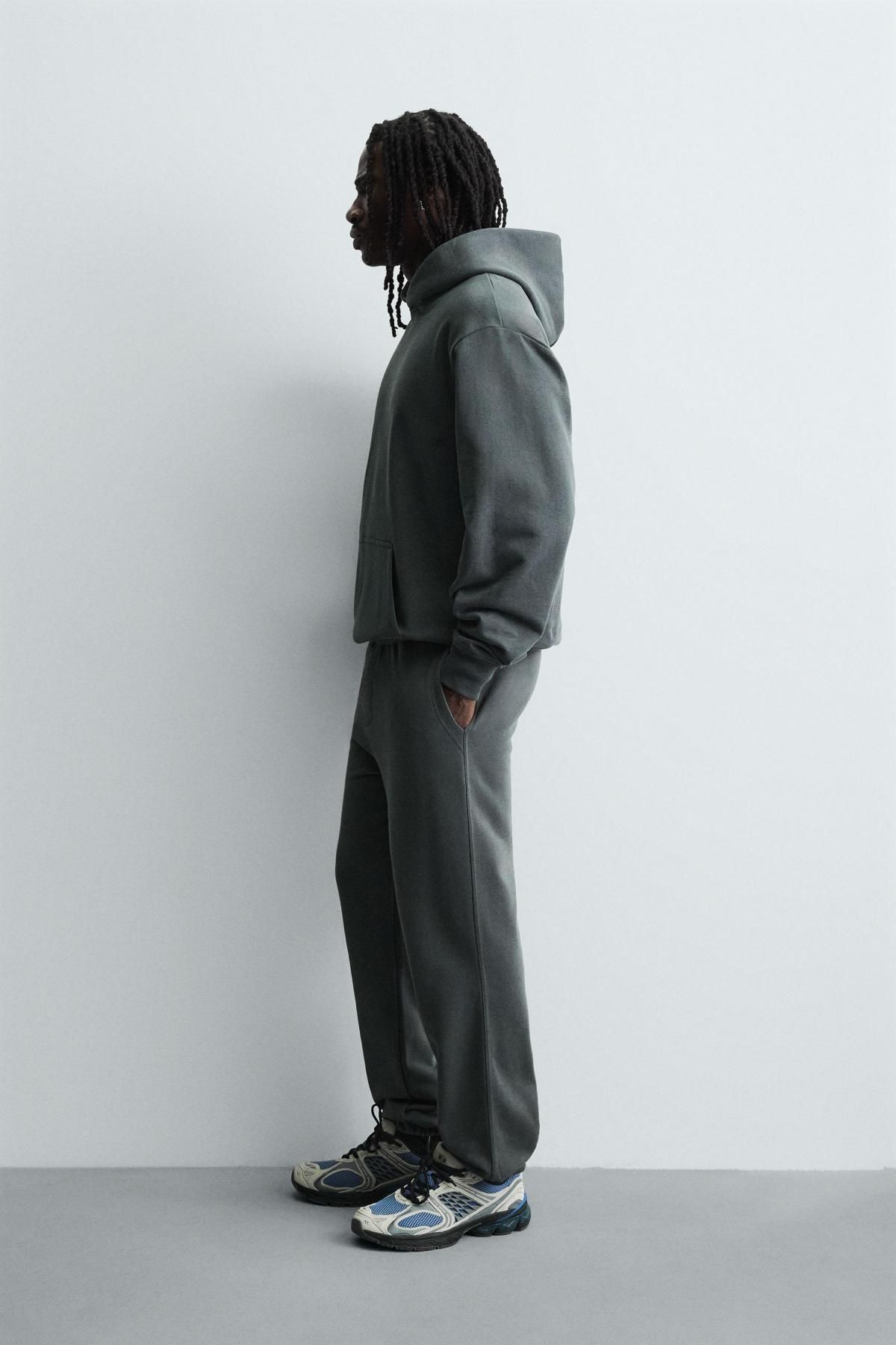 자라 베이직 코튼 후드 스웨트셔츠 0761/370 DARK ANTHRACITE - 상세 이미지 5