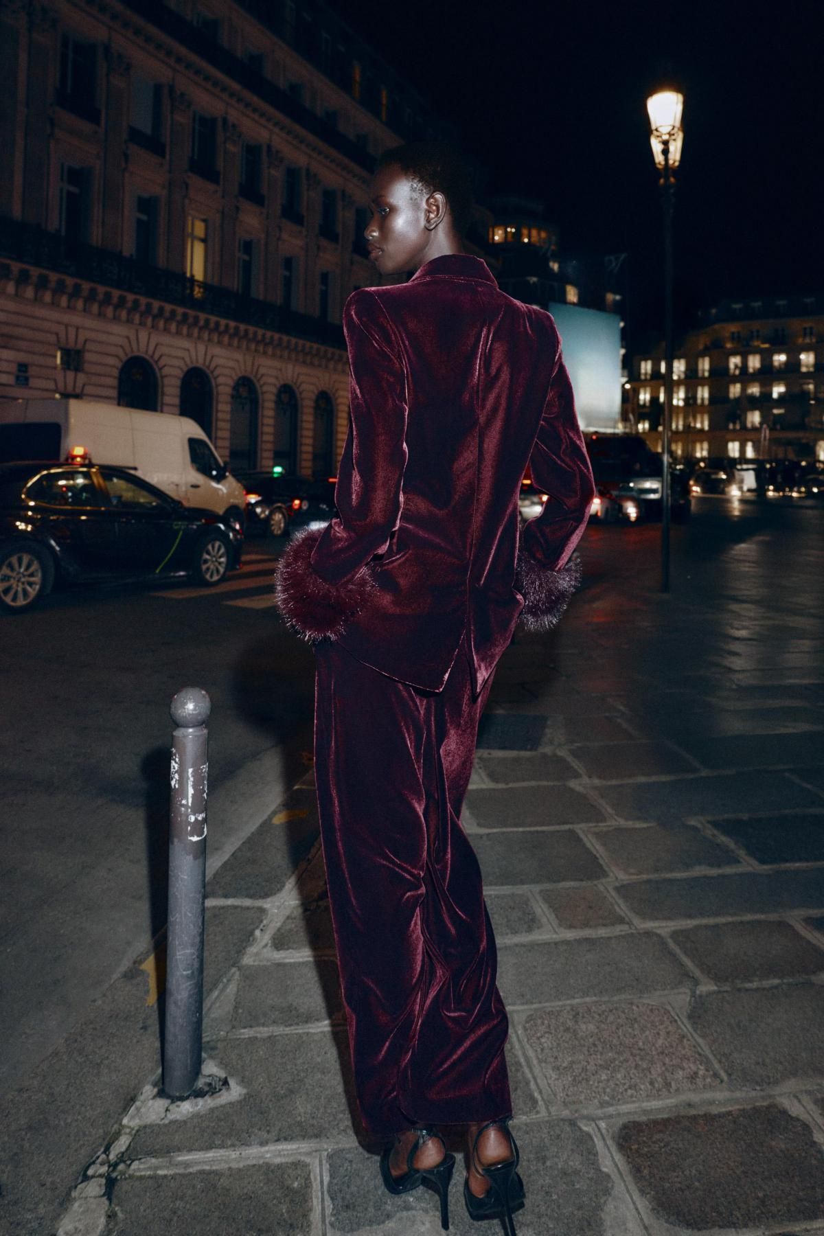 자라 벨벳 하이웨이스트 와이드 팬츠 버건디 9548/816 BURGUNDY - 상세 이미지 3