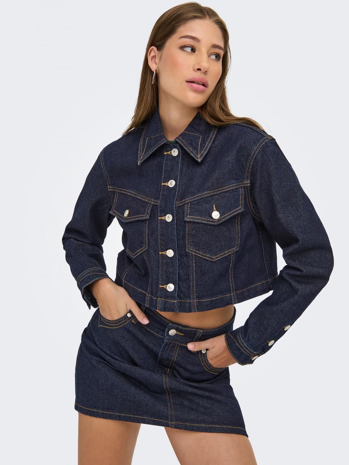 온리 다크데님 크롭 데님 재킷 15352049_2114_1200238 BLUE / DARK BLUE DENIM - 상품 이미지
