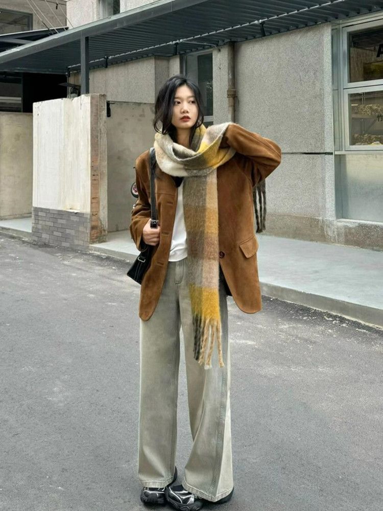 여성 자켓 가을 스웨이드 고퀄리티 블레이저 정장자켓 갈색 S 40 - 52.5kg - 상세 이미지 2
