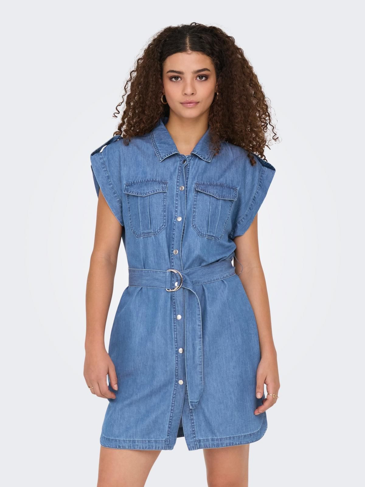온리 트렌디 데님 벨티드 미니 원피스 15344267_2115 BLUE / MEDIUM BLUE DENIM - 상품 이미지