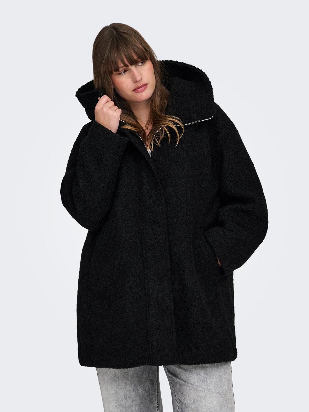 온리 빅사이즈 후드 롱 코트 15370185_2161 BLACK / BLACK - 상품 이미지