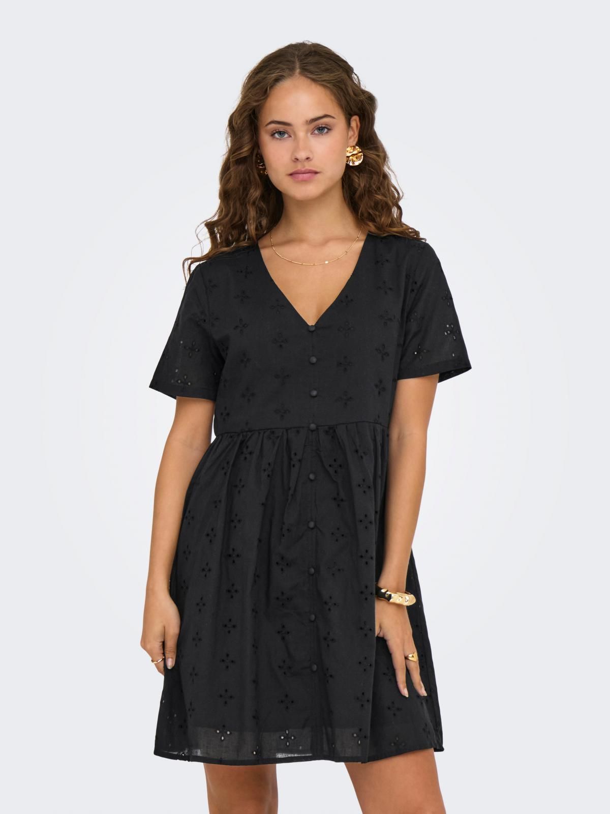 제이디와이 자수 브이넥 미니 원피스 블랙 15347044_2161 BLACK / BLACK - 상품 이미지