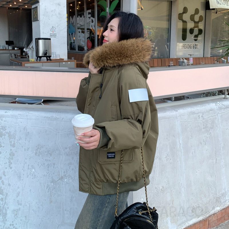 여성 루즈핏 후드 퍼 트리밍 두툼한 솜 충전재 패딩 파카 점퍼 겨울 재킷 아우터 따뜻한 방한 코디 - 상품 이미지