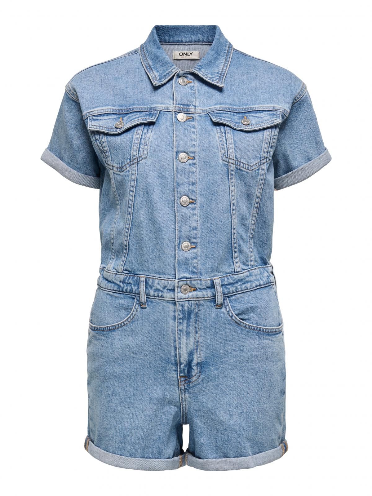 온리 트렌디 데님 반팔 점프수트 15344704_2116 BLUE / LIGHT BLUE DENIM - 상세 이미지 3