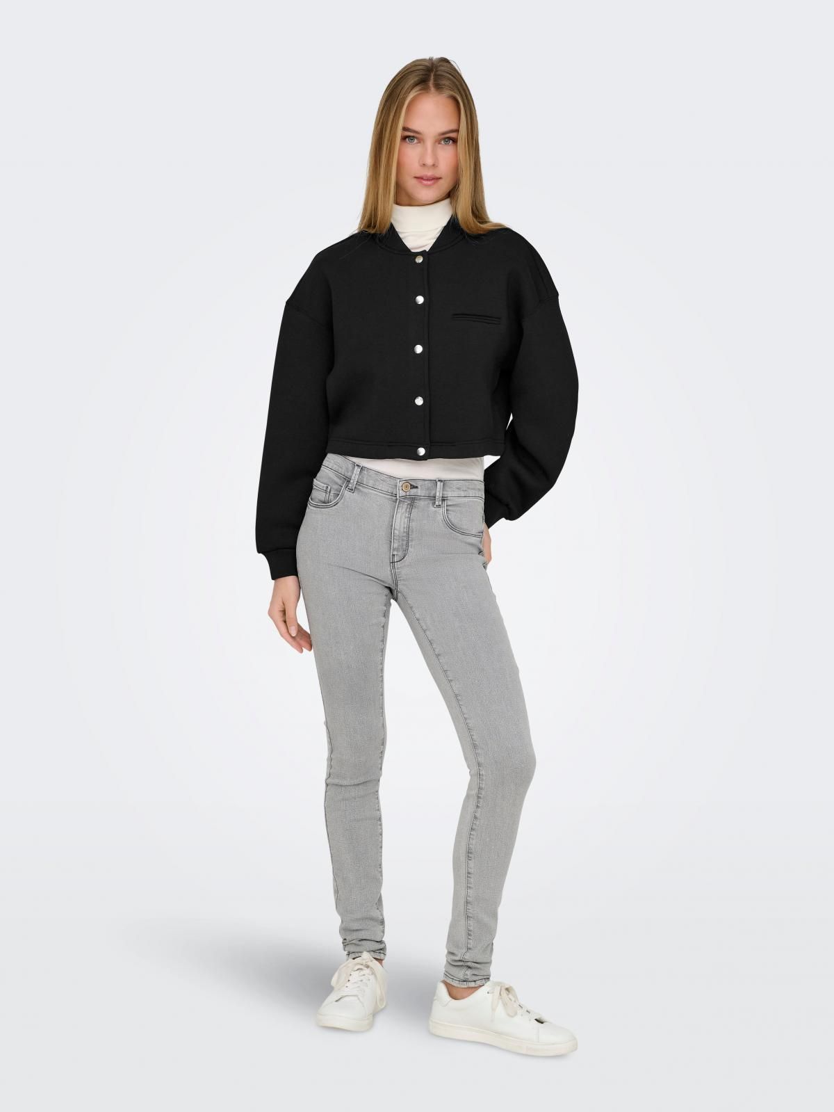 온리 미니멀 크롭 베이스볼 봄버 재킷 15347322_2161 BLACK / BLACK - 상세 이미지 5