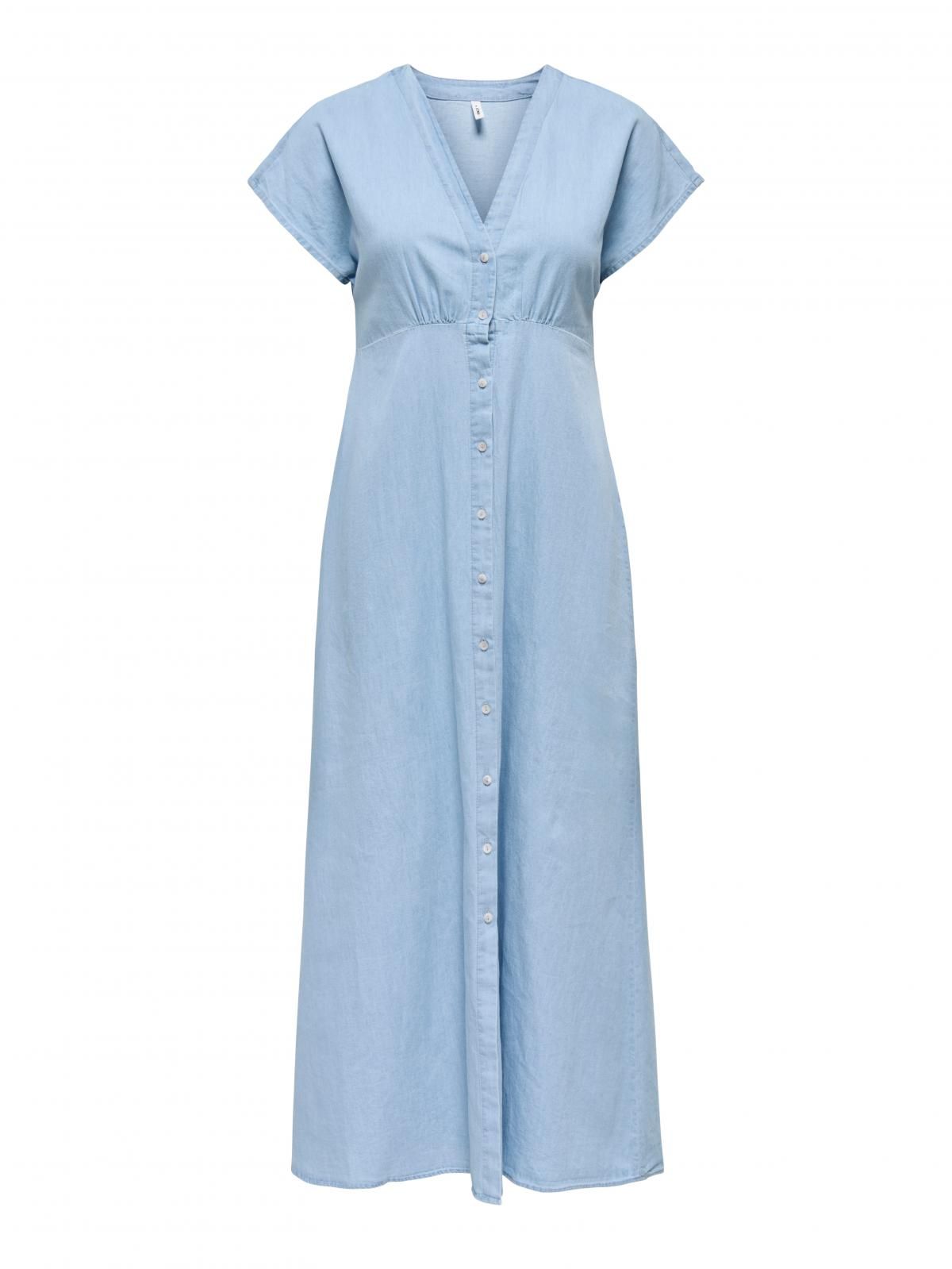 온리 썸머 브이넥 롱 원피스 버튼업 15358776_2116 BLUE / LIGHT BLUE DENIM - 상세 이미지 3