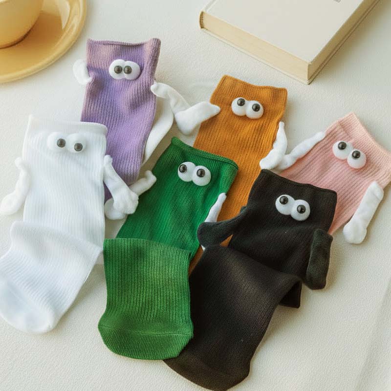 가까이 가면 다가오면 손잡는 마그네틱 자석 프리사이즈 스몰 골지 귀여운 왕눈이 양말 - 상품 이미지