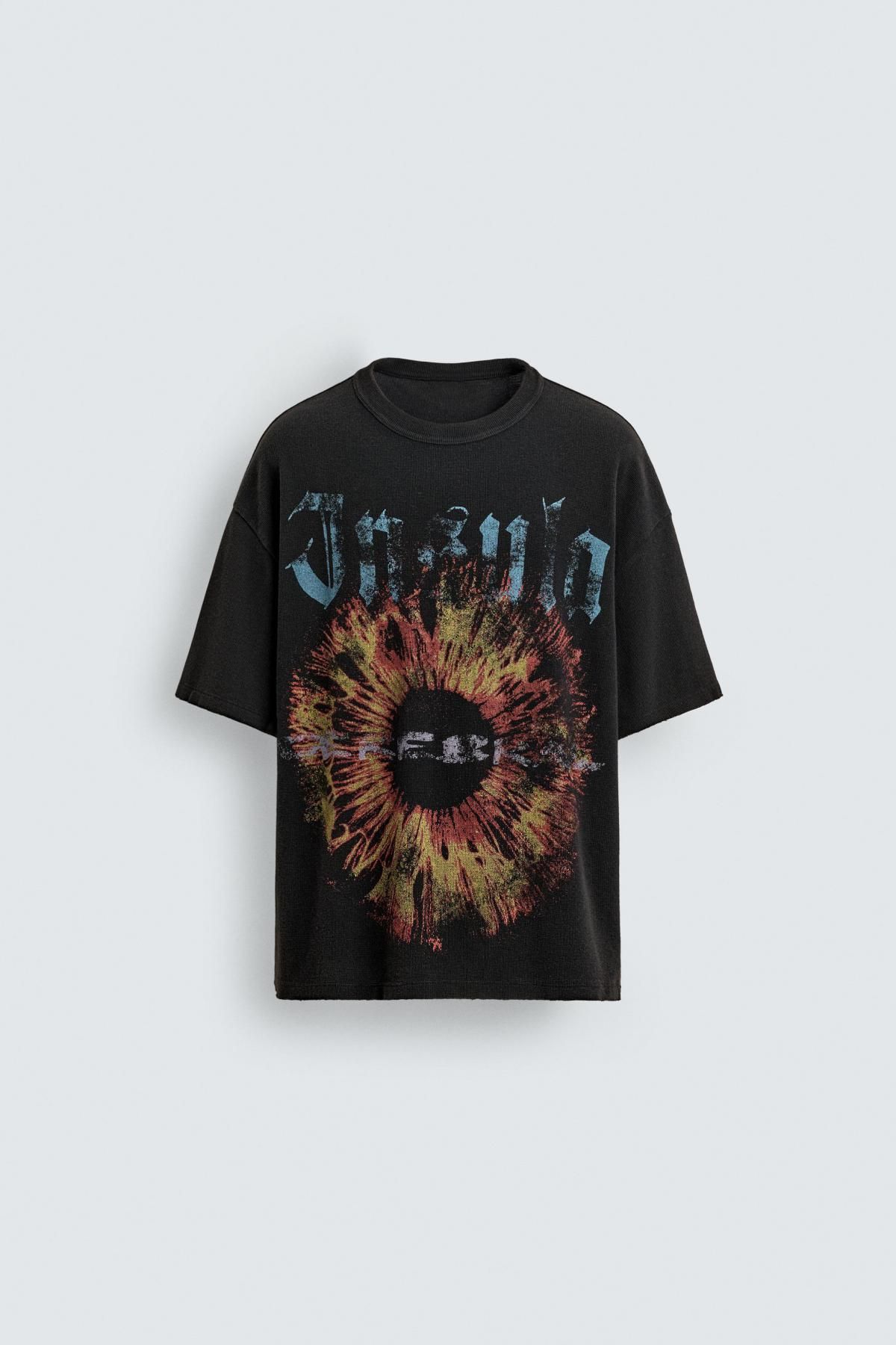 자라 그래픽 프린트 니트 반팔 티셔츠 4805/491 BLACK - 상품 이미지