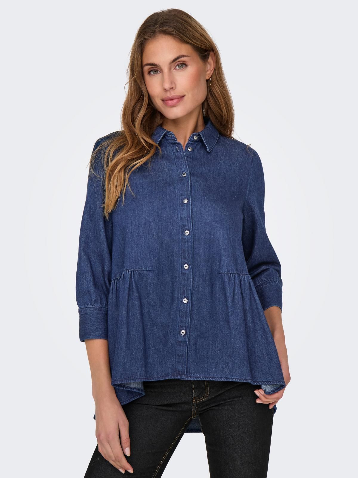 온리 데님 셔츠 벌룬소매 릴랙스핏 15232224_2114 BLUE / DARK BLUE DENIM - 상품 이미지