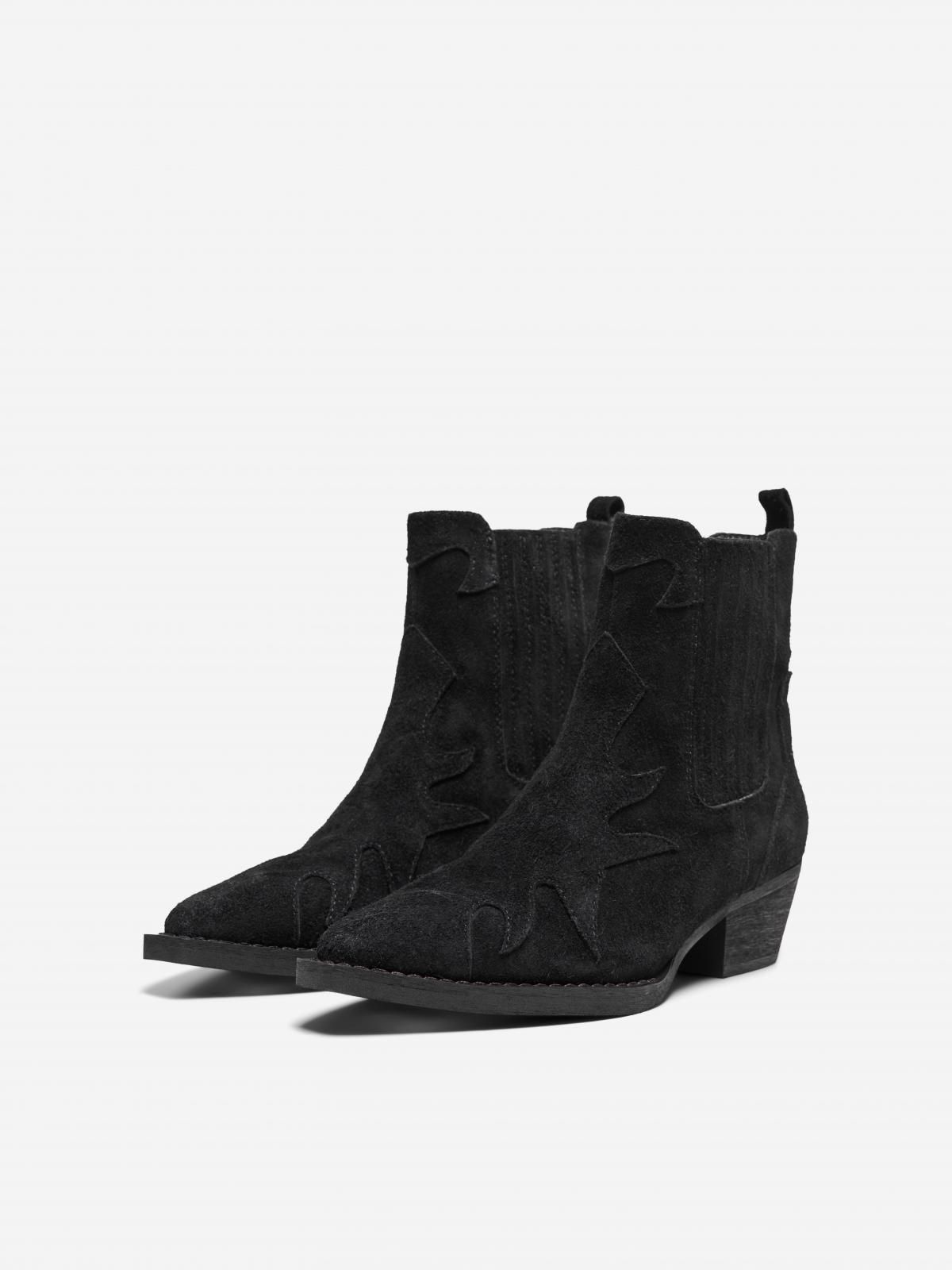 온리 스웨이드 웨스턴 포인티 미들힐 앵클부츠 15287492_2161 BLACK / BLACK - 상세 이미지 5