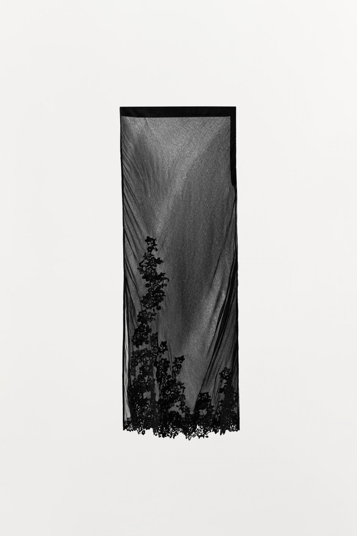자라 플로럴 자수 시스루 미디 스커트 4786/634 BLACK - 메인 이미지