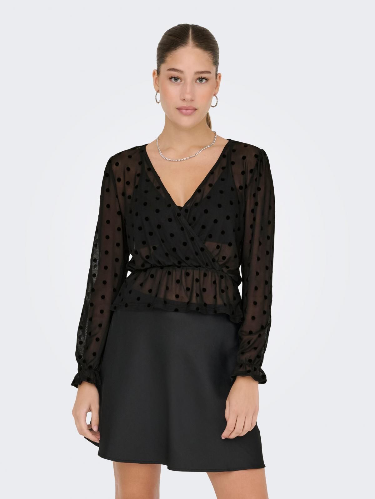 온리 레이스 브이넥 시스루 크롭 블라우스 15358995_2161_1224216 BLACK / BLACK - 상세 이미지 2