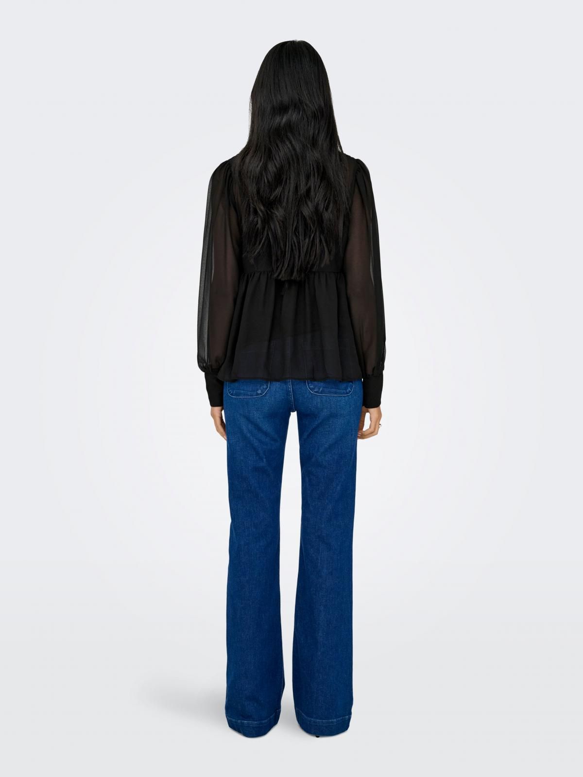 온리 시스루 브이넥 비숍슬리브 블라우스 15372407_2161 BLACK / BLACK - 상세 이미지 2