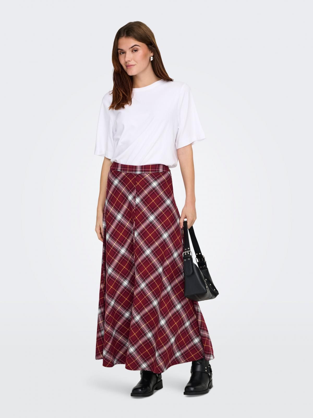 온리 체크 패턴 롱 스커트 15368630_2054_1256927 RED / SYRAH - 상세 이미지 5
