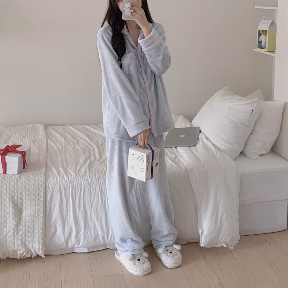 극세사잠옷 겨울파자마 겨울잠옷세트 기모 수면 크리스마스 리본 홈웨어 이미지 8