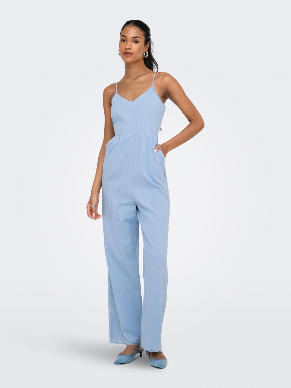 온리 코튼 슬림핏 스트랩 점프수트 15358782_2116 BLUE / LIGHT BLUE DENIM - 상세 이미지 5
