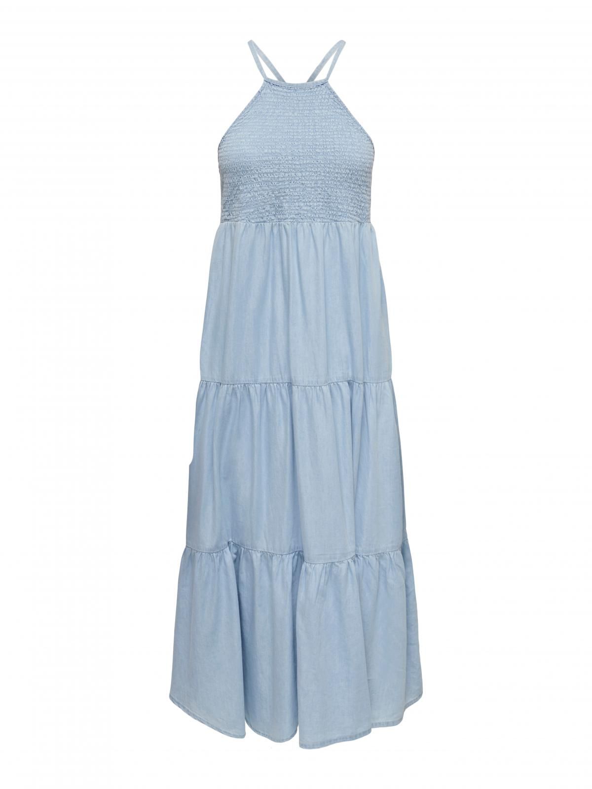 온리 페미닌 플리츠 스모크 데님 미디 원피스 15254685_2116 BLUE / LIGHT BLUE DENIM - 상세 이미지 3