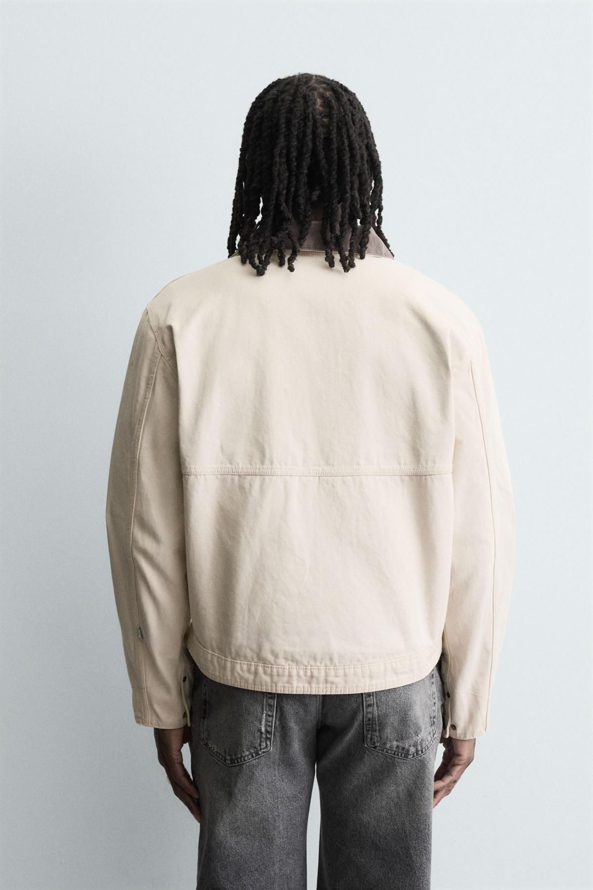 자라 테크니컬 배색 카라 크롭 재킷 4470/321 OYSTER-WHITE - 상세 이미지 4
