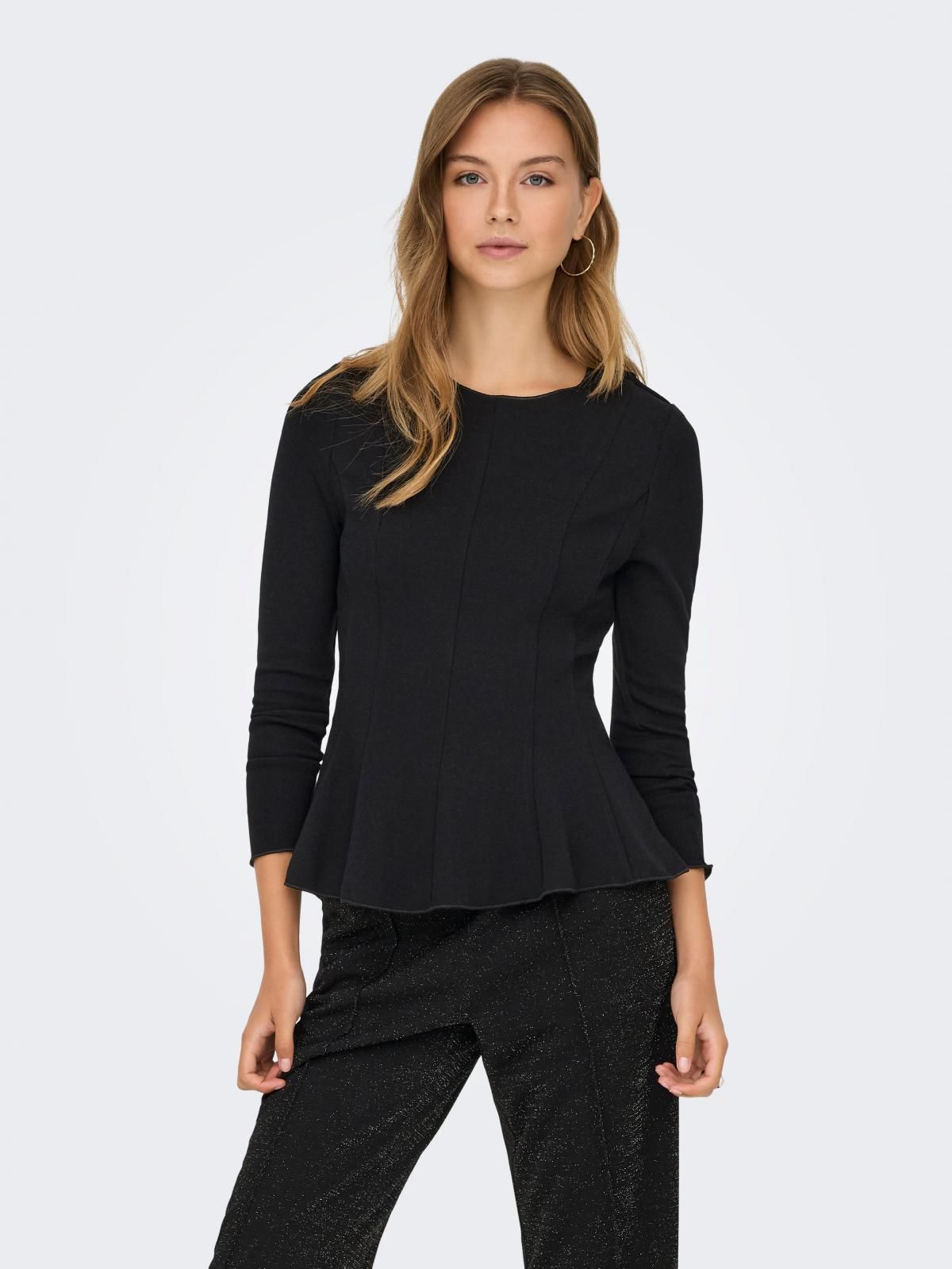 온리 페플럼 라운드넥 크롭 긴팔 블랙 탑 15363861_2161 BLACK / BLACK - 상품 이미지