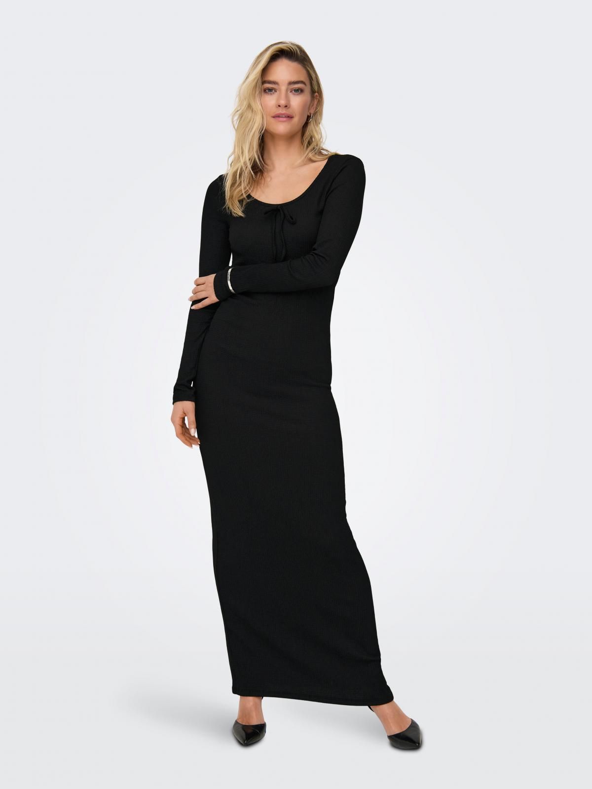 온리 베이직 라운드넥 롱슬리브 롱 원피스 15353712_2161 BLACK / BLACK - 상세 이미지 5