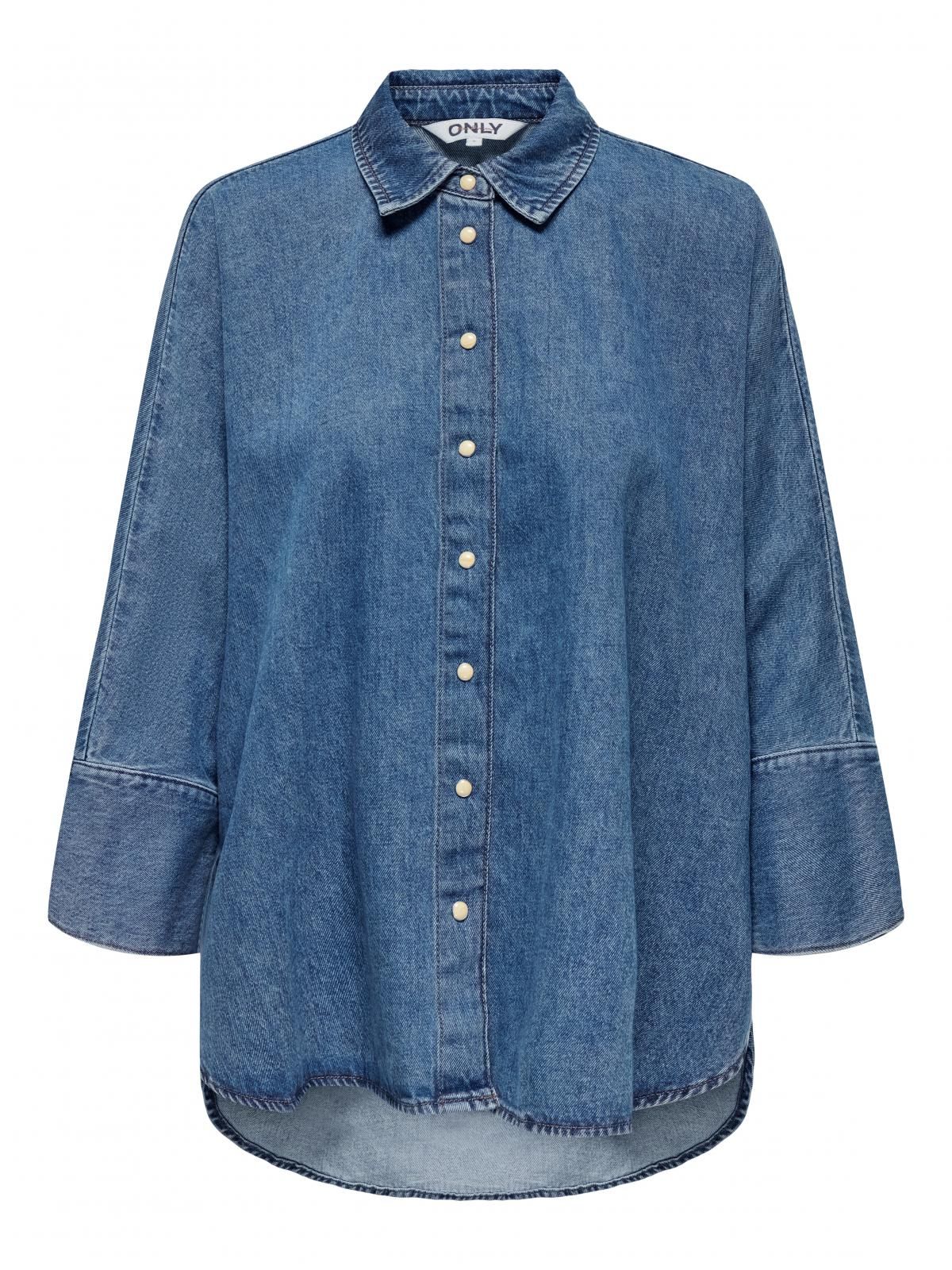 온리 테크니컬 데님 7부소매 셔츠 15335590_2115 BLUE / MEDIUM BLUE DENIM - 상세 이미지 3