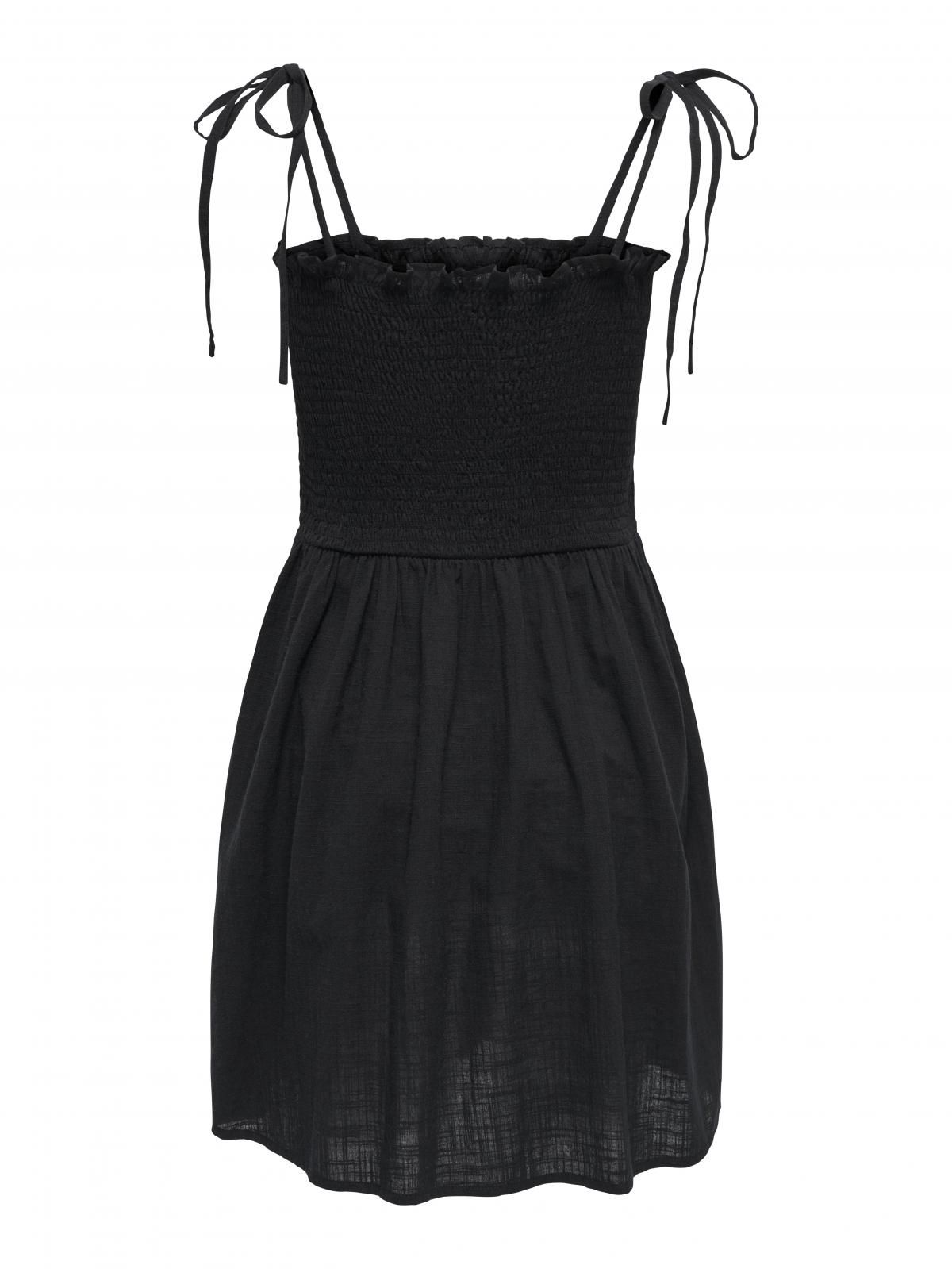온리 스트랩 스모크 디테일 미니 원피스 15358533_2161 BLACK / BLACK - 상세 이미지 4