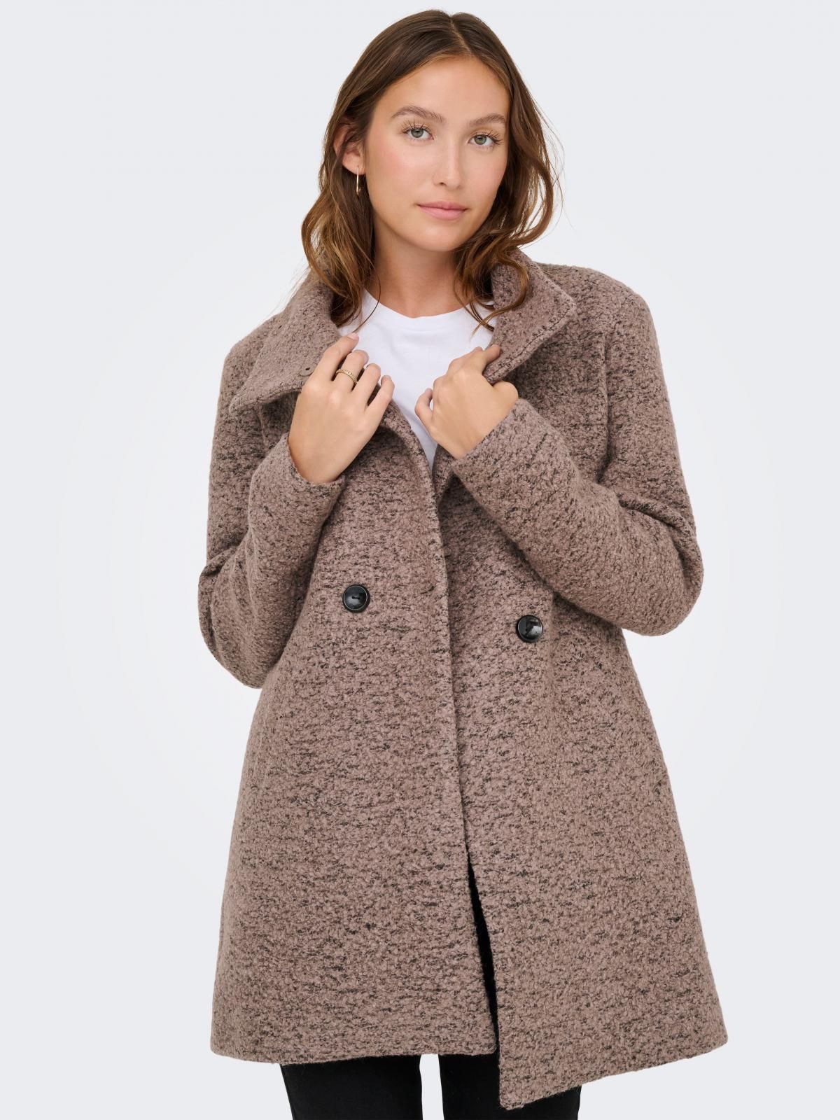 온리 테디 더블버튼 하이넥 롱코트 15205403_120_782440 GREY / WALNUT - 메인 이미지