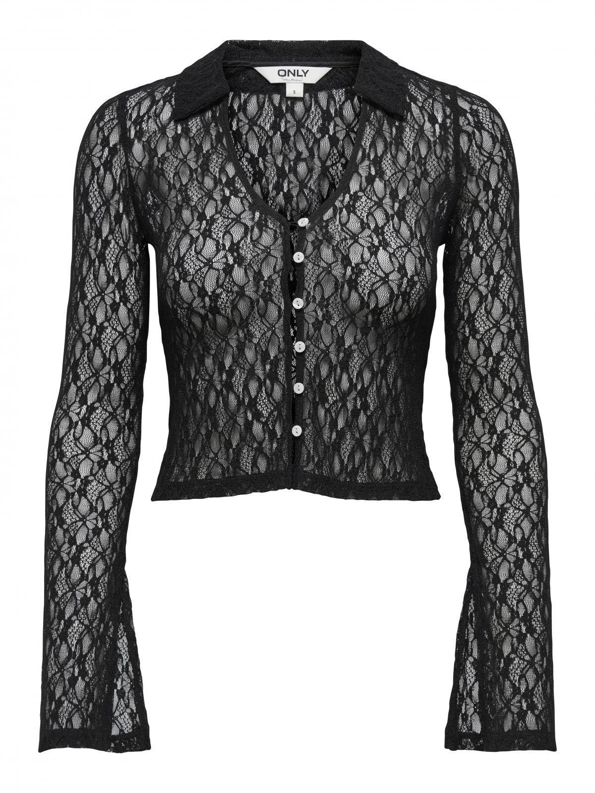 온리 시스루 레이스 크롭 브이넥 긴팔 탑 15340536_2161 BLACK / BLACK - 상세 이미지 3